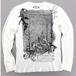 VTG Y2K American Rag Mens XL Thermal Shirt White Waffle Knit Graphic Embroidered